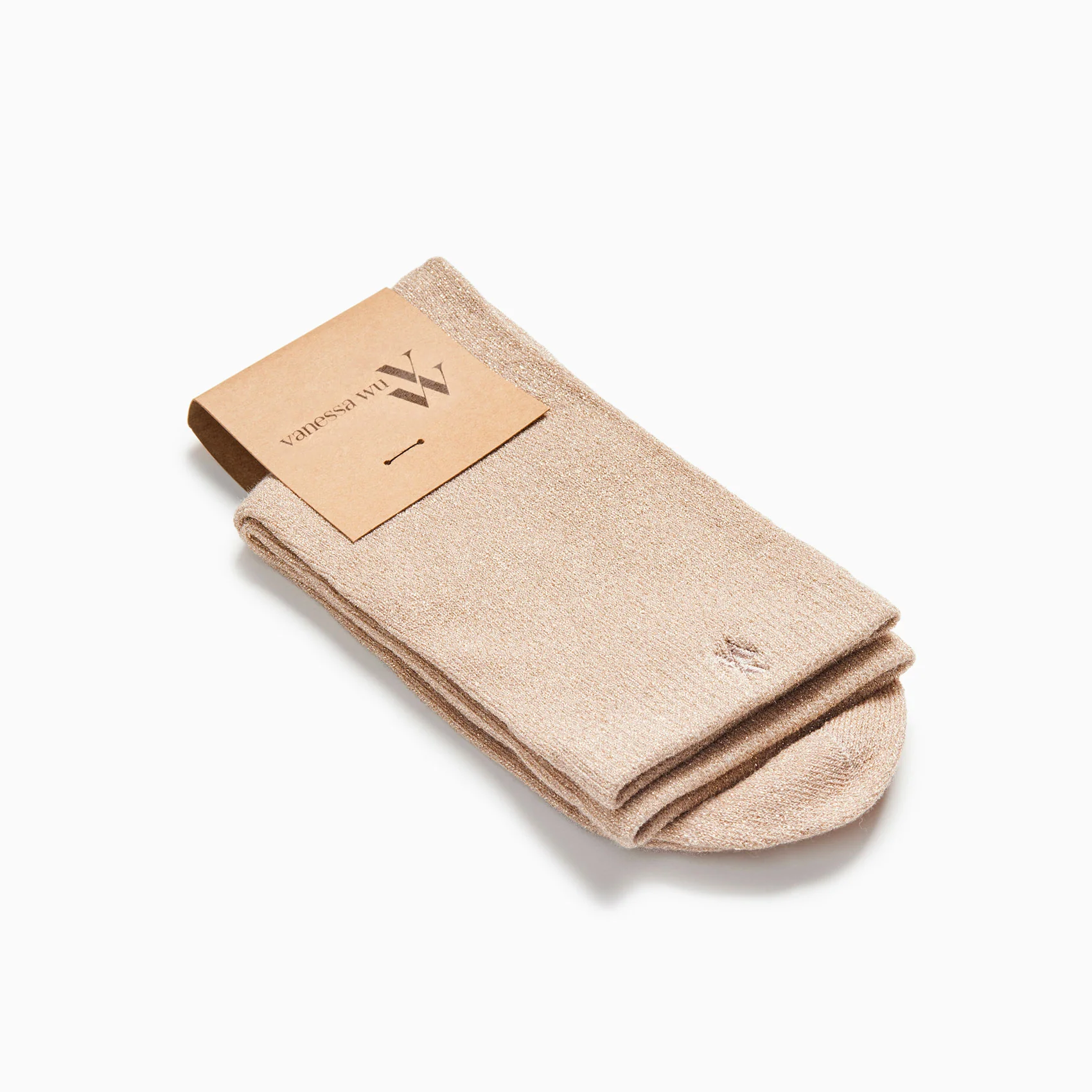 Chaussettes-Chaussettes Quinn beige et or pailleté