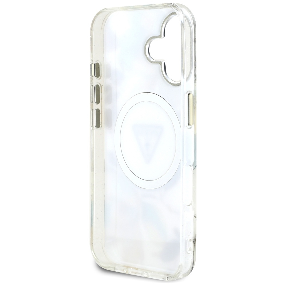 iPhone 16 MagSafe Hardcase Hülle Glitter Flowers Triangle Buttons (GUHMP16SHFLPEDH) - Braun / Weiss