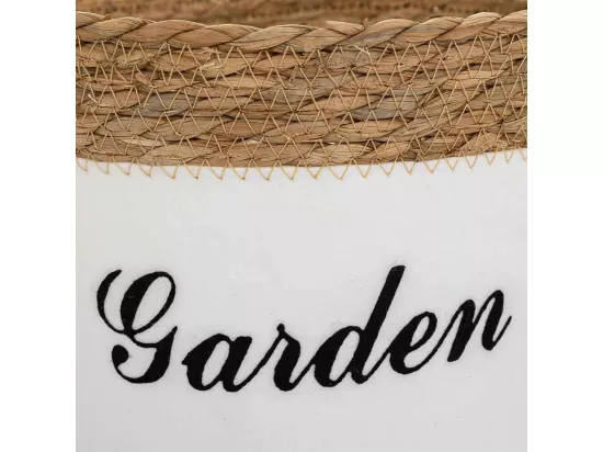Panier en fibre naturelle et coton en blanc D25,5x20,5