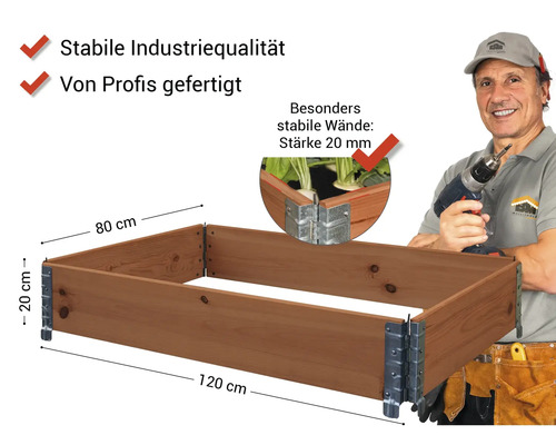 Verhoogd bed insteeksysteem, palletframe BUILDIFY sparrenhout 120 x 80 x 20 cm honing
