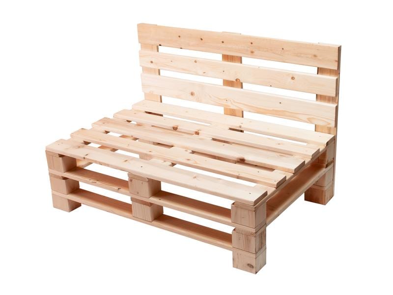 COCON Palettensofa Nature, 120 x 50/86 x 80 Palettenmöbel für Balkon, Terrasse oder Garten