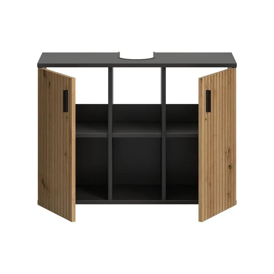 Hioshop Mone wastafel 2 deuren- 2 planken eiken decor- donkergrijs