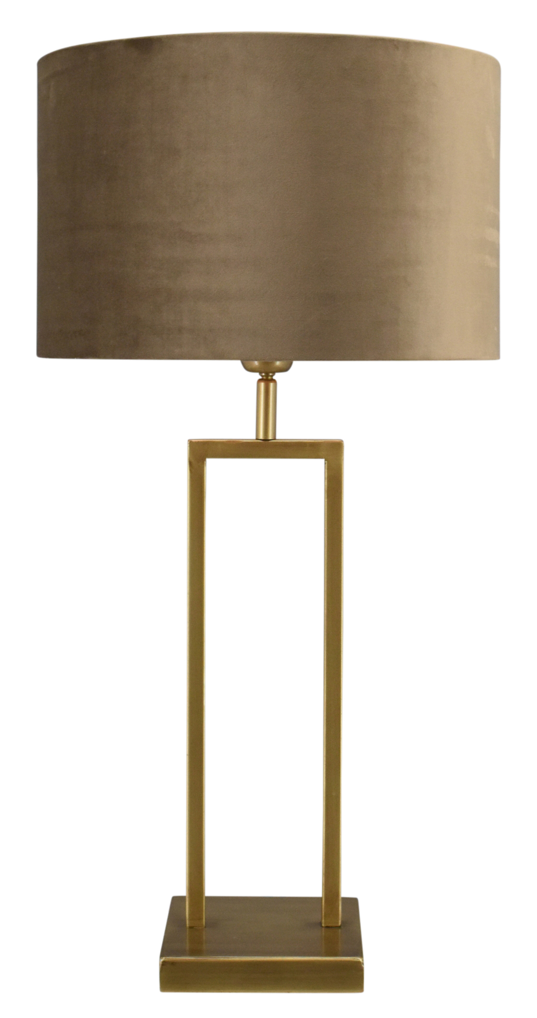Tafellamp Veneto groot brons + kap 35/35/22 Alice velours bruin ( gouden binnenkant )