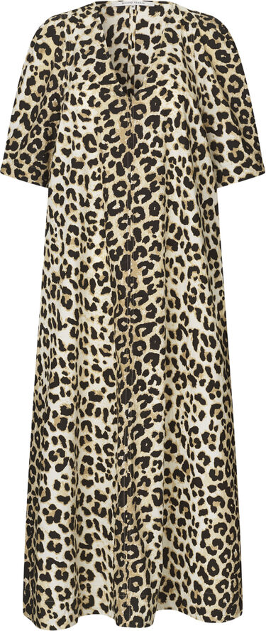Second Female Leoa Poplin Leopard Maxi Kjole Kelp