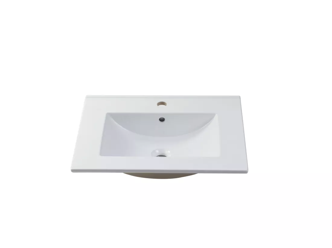 Meuble de salle de bain suspendu strié blanc avec simple vasque à encastrer - 60 cm - LATOMA