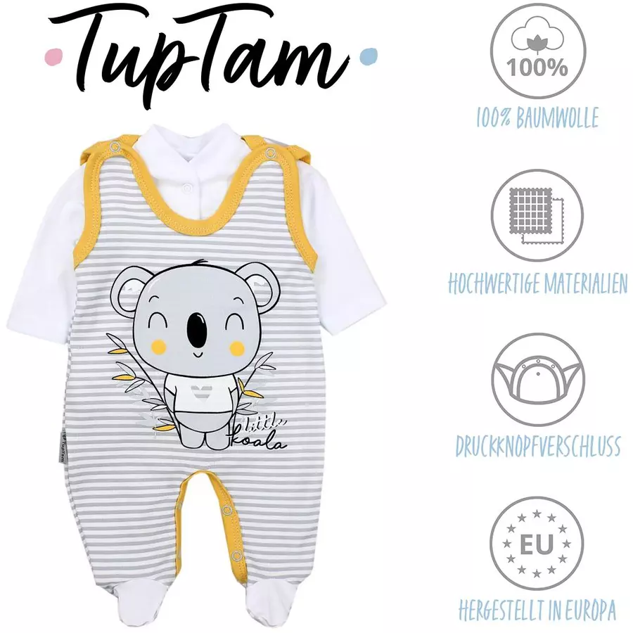 TupTam Baby Unisex Strampler-Set mit Aufdruck Spruch 2-tlg graugelb