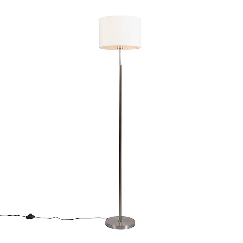 QAZQA - Moderne vloerlamp | Staande lamp | Vloerlamp | Lamp | Lamp, Wit, Rond - VT 1 | Woonkamer | Slaapkamer - Ronde textielkap - LED-compatibel, E27