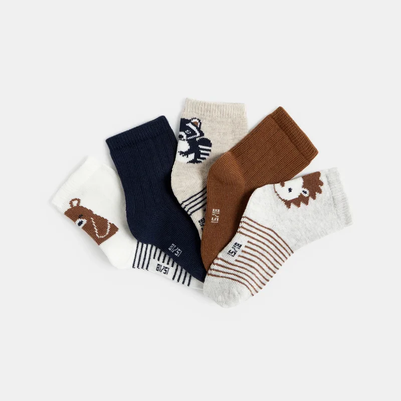 Chaussettes jacquard animaux (lot de 5) Marron
