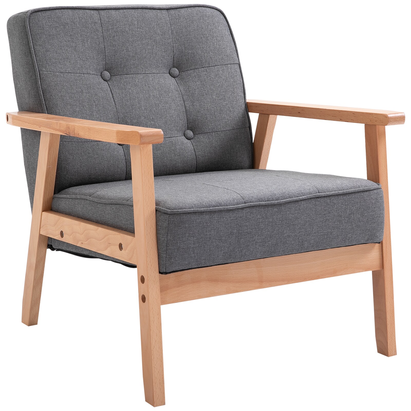 HOMCOM Polsterstuhl mit Armlehnen grau, natur 64,5 x 70 x 70 cm (BxTxH)