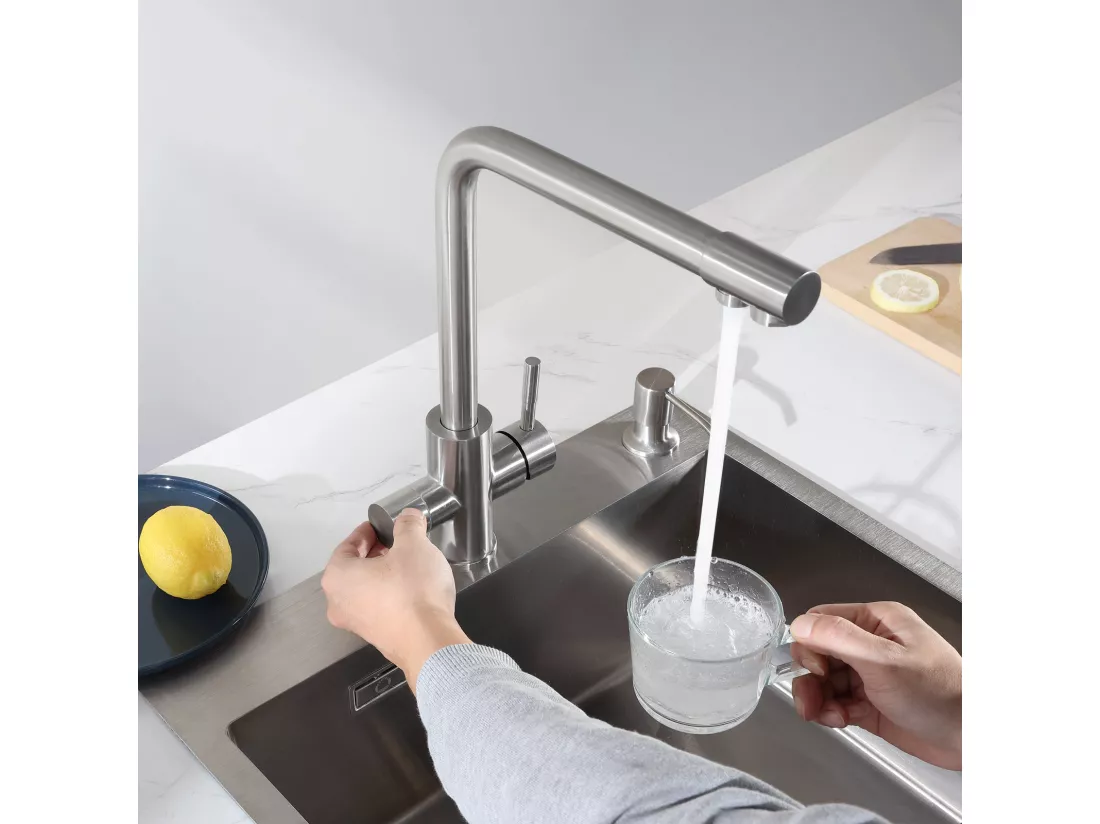 Cecipa max 3 en 1 Mitigeur Cuisine pour Sstème D'osmose avec 2 Leviers Robinet Purificateur d'eau pour l'Eau Chaude/Froide et l'Eau Filtrée,EU Modèle
