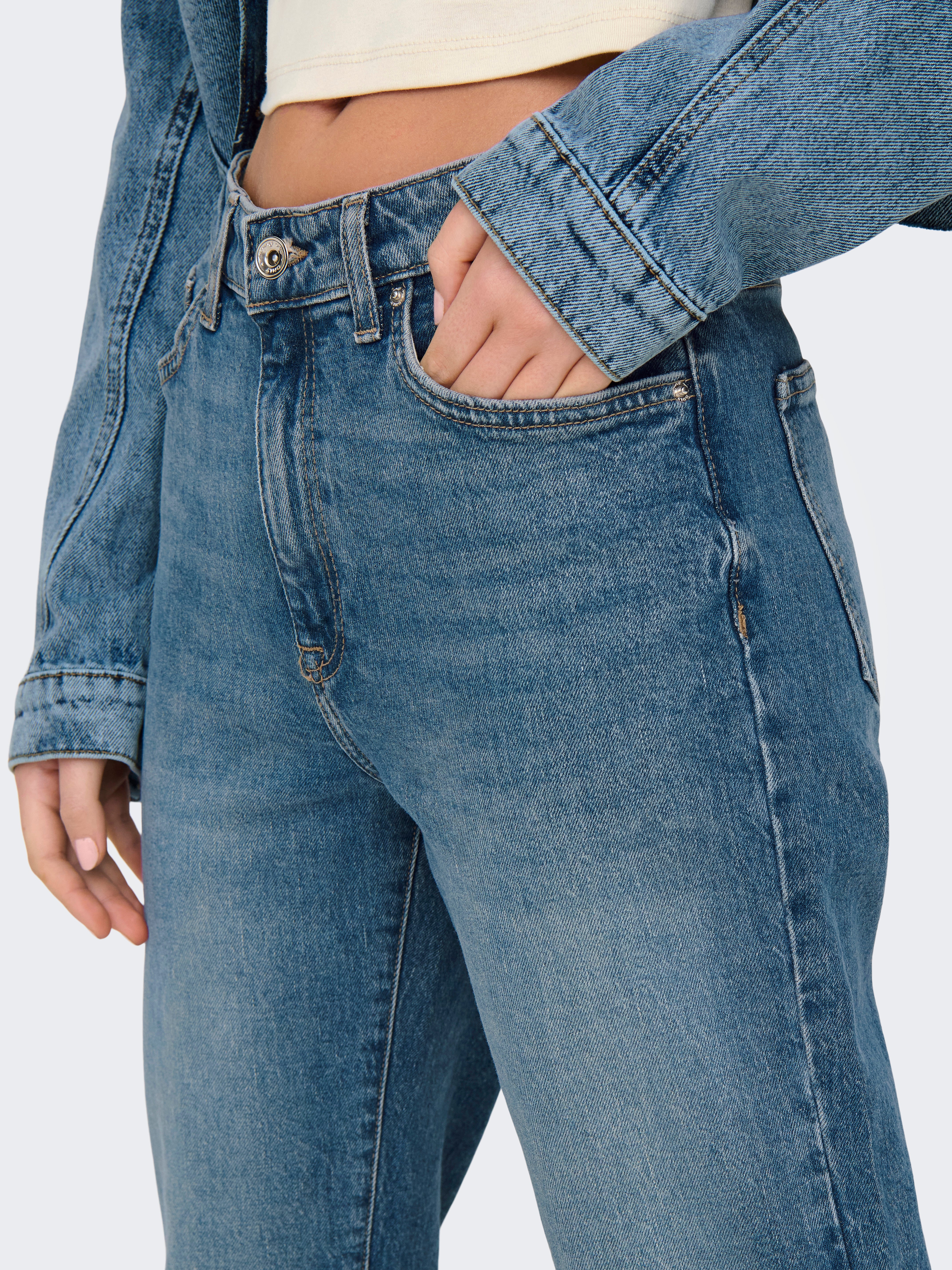 ONLEMILY Hohe Taille Gerade geschnitten Jeans Dark Blue Denim