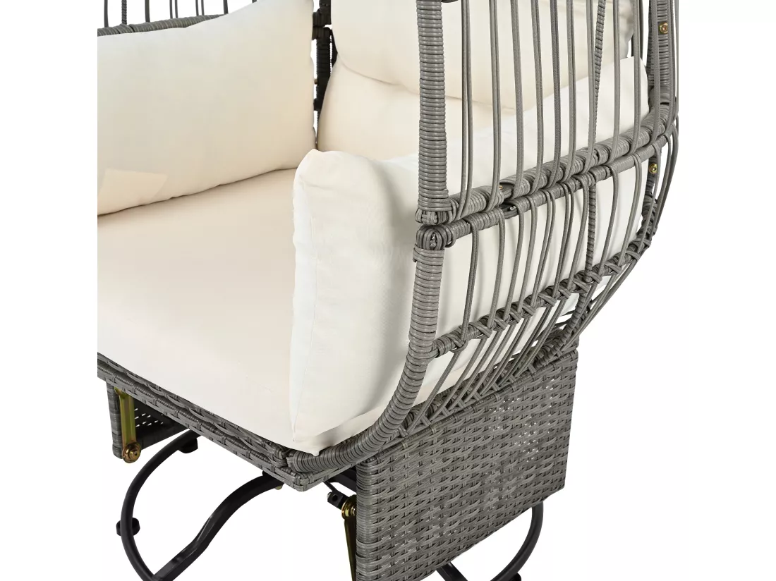 Chaise œuf de jardin - pivotante à 360° et inclinable vers l'avant et vers l'arrière - avec coussins blancs - acier galvanisé et rotin