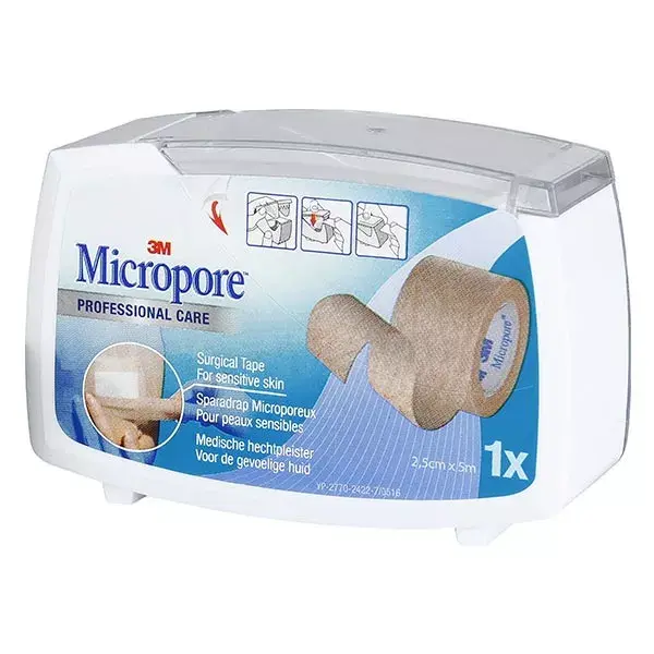 Fita adesiva microporosa 3M Micropore, cor da pele, 25 mm x 5 m