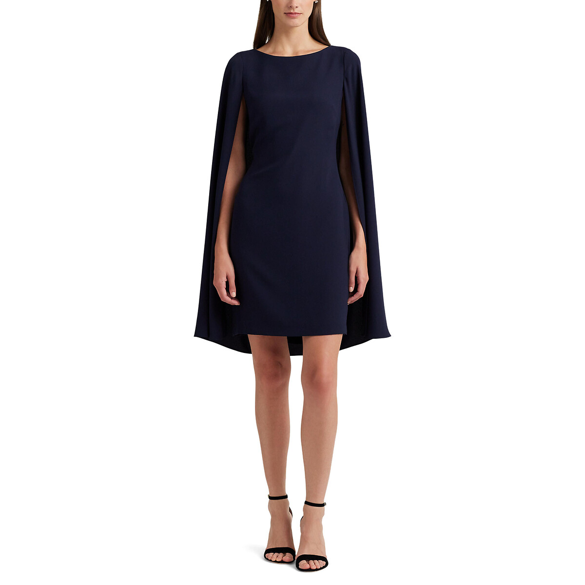LAUREN RALPH LAUREN<br>Vestido curto de coquetel com decote canoa e capa PETRA.