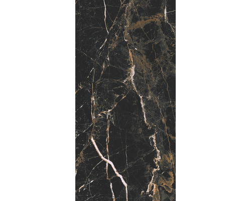 Porseleinen wand- en vloertegel Marquina 119,7 x 59,7 x 0,8 cm goud gepolijst gerectificeerd