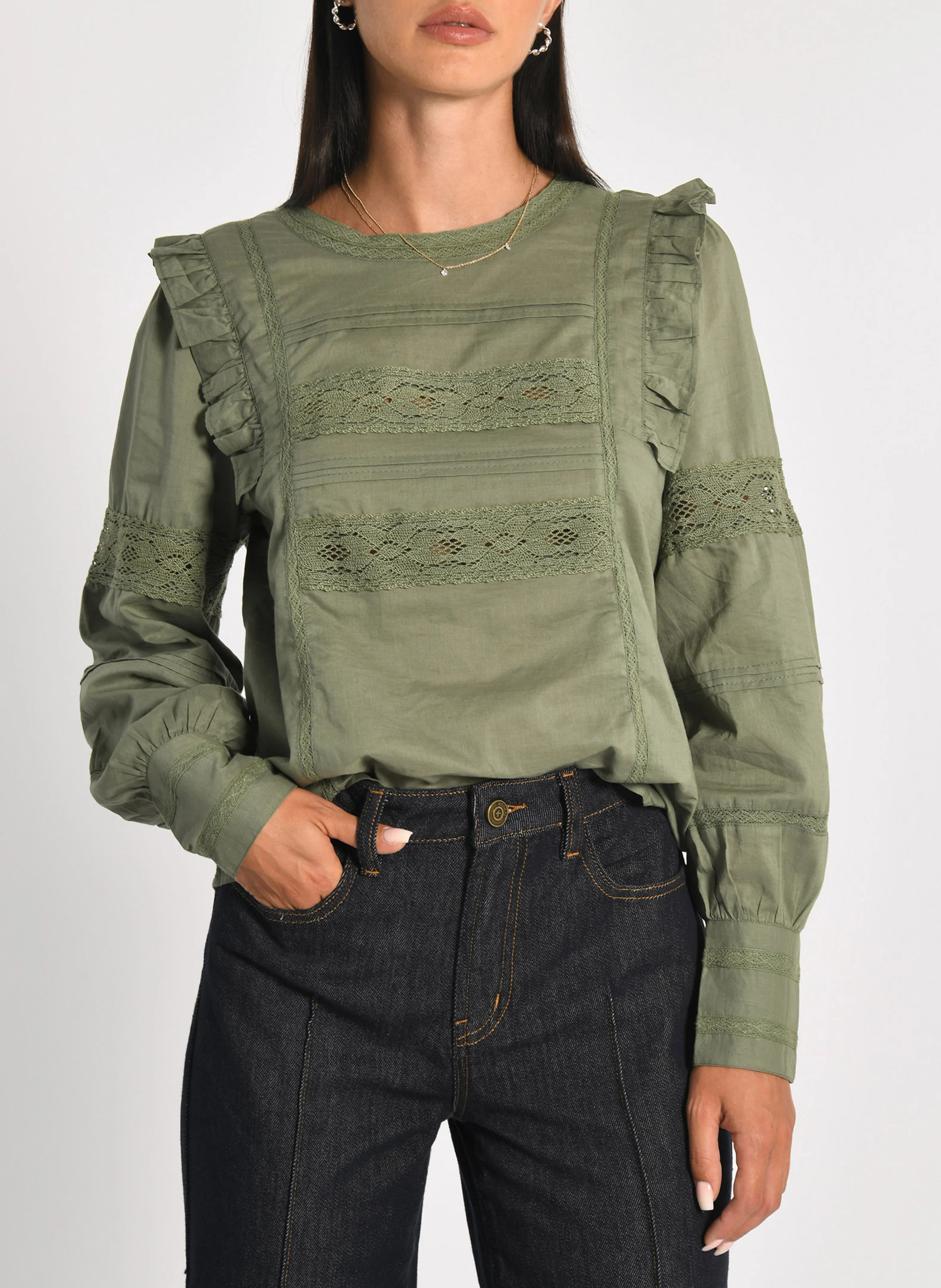 LEA - Blouse col rond en coton| Kaki