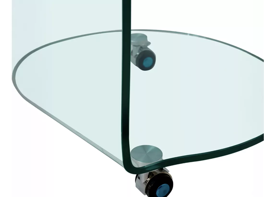 Table d'appoint à roulettes en verre trempé courbé - Transparent - TILPY