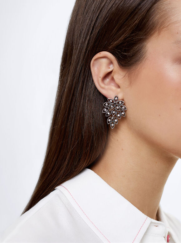 Brincos prateados com strass - Prata