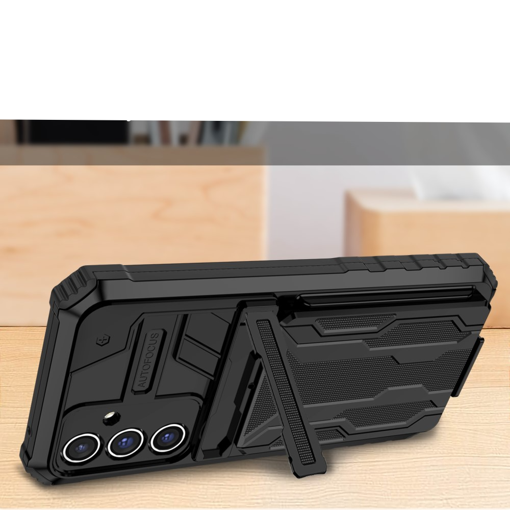 Samsung Galaxy A54 5G Hybrid Hardcase Hülle mit Aufschiebbarem Kartenfach   Kickstand - Schwarz