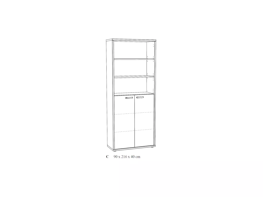 Bibliothèque de Bureau - Meuble 2 Portes et étagères Chêne clair et Noir | Collection DEPÉ | Meublorama