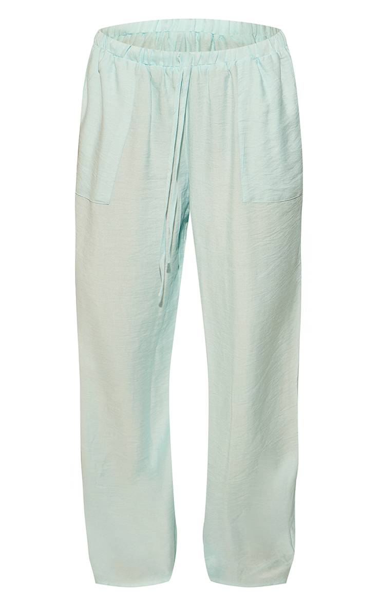 Bleu Aqua Pantalon De Plage Aspect Lin Avec Cordon De Serrage
