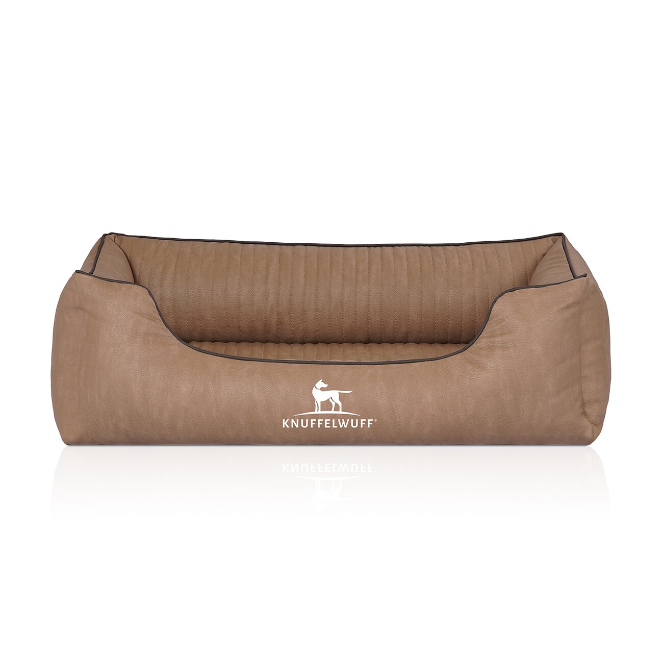 Knuffelwuff Orthopädisches Hundebett Tampa aus laser-gestepptem Kunstleder braun/ beige M-L