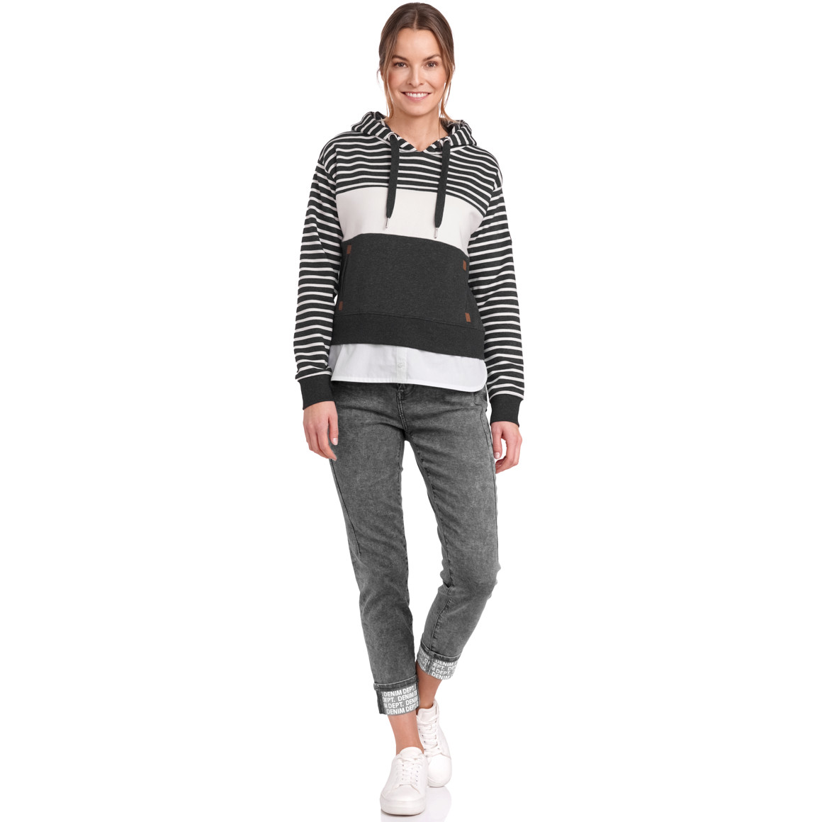Gina Damen Sweatshirt mit Schalkragen dunkelgrau / creme