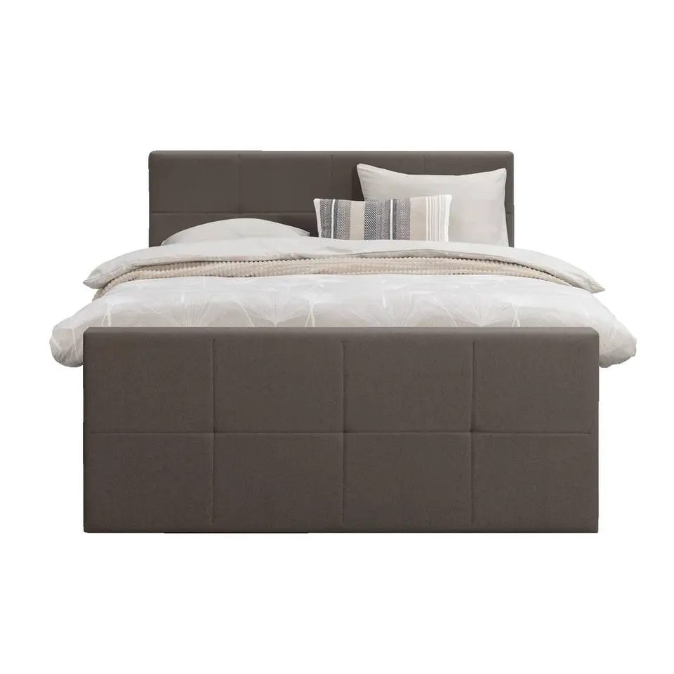 Boxspring met opbergruimte en voetbord Liv geblokt - donkerbruin - 140x200cm