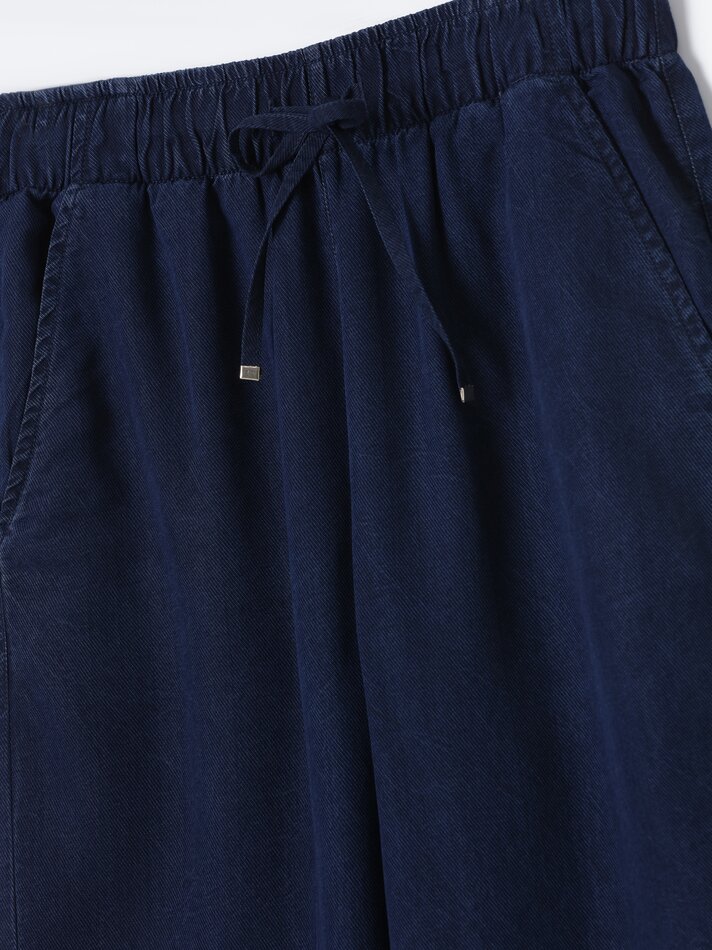 Calças culote em denim leve - Azul-marinho