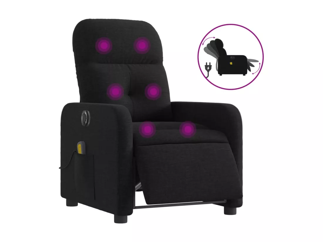 Fauteuil massant inclinable électrique Noir Tissu