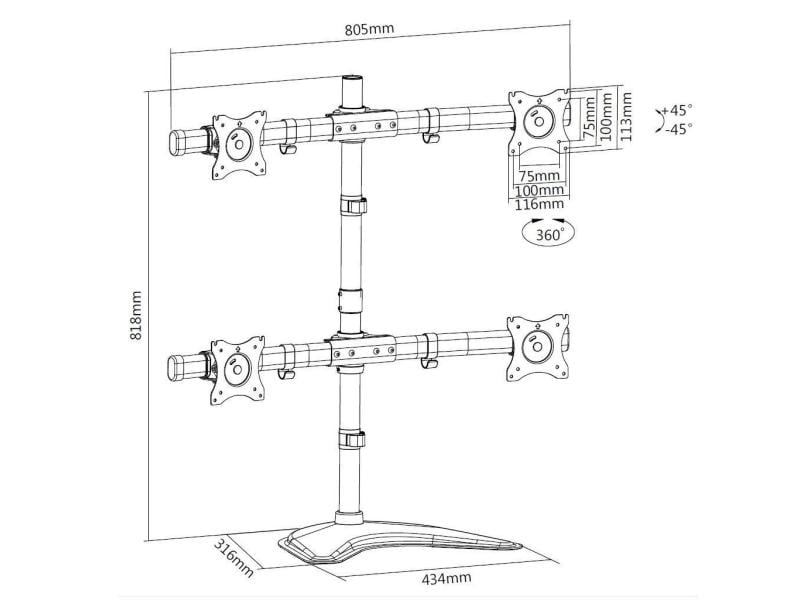 Multibrackets Monitor-Standfuss Basic Quad bis 8 kg – Schwa Deskmount