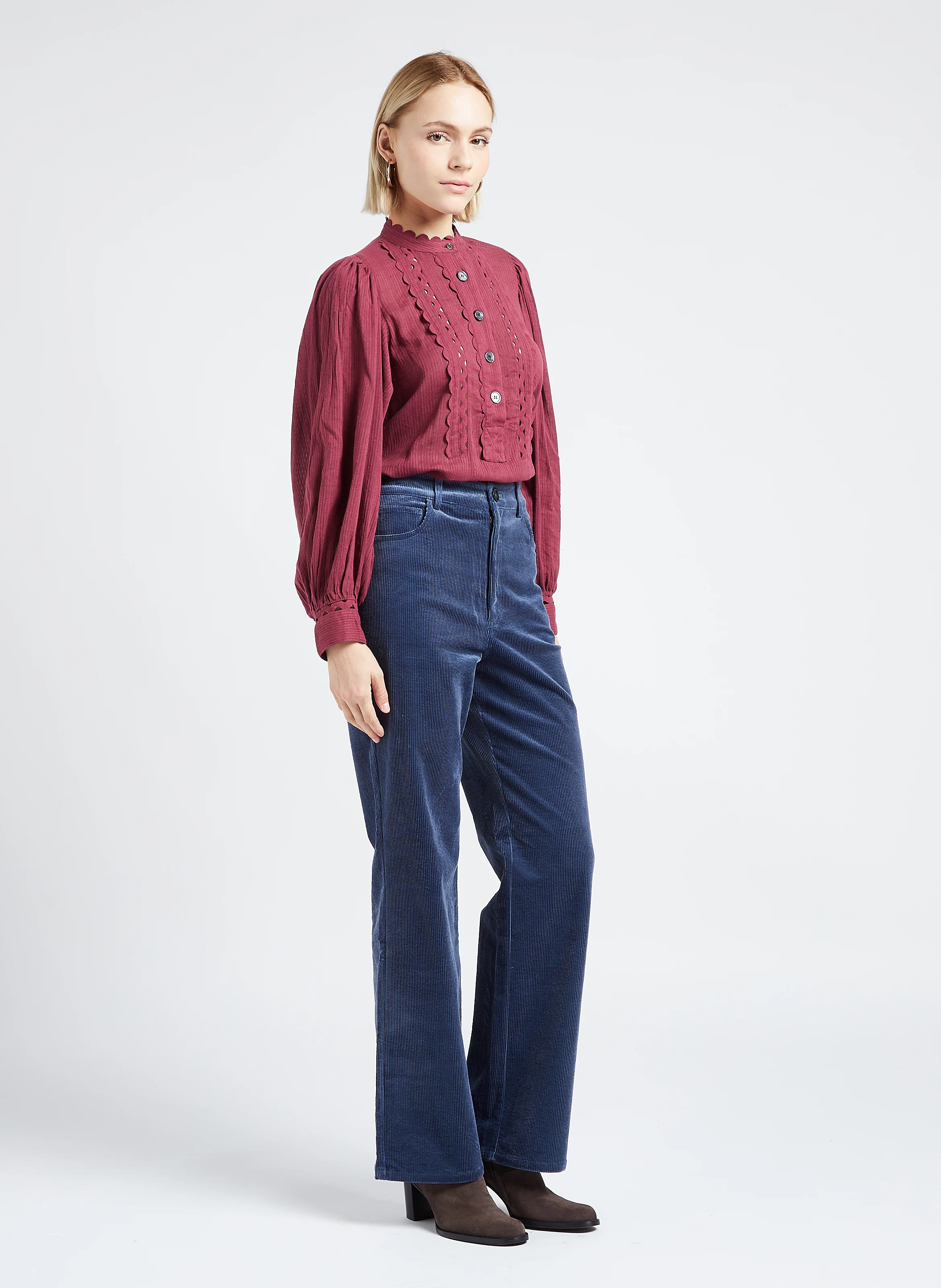 AYA - Blouse col rond en coton | Rouge