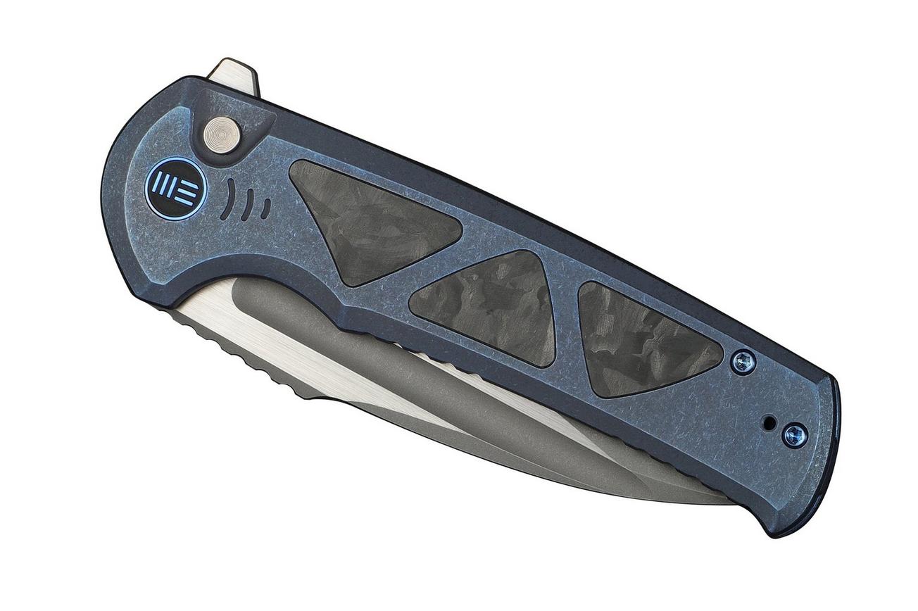 WE Knife Sylox WE24027-2 Gray Stonewashed, Blue Titanium Shredded Carbon Inlay, zakmes