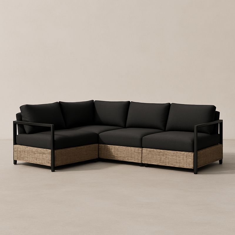 Ecksofa Aluminium Rattan Schwarz Anthrazit