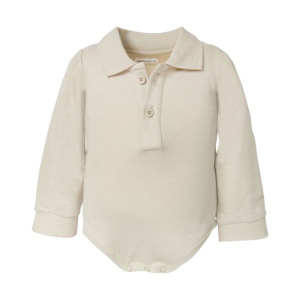 Bamboom Long Sleeve Polo Romper - 6 Mnd - Sand