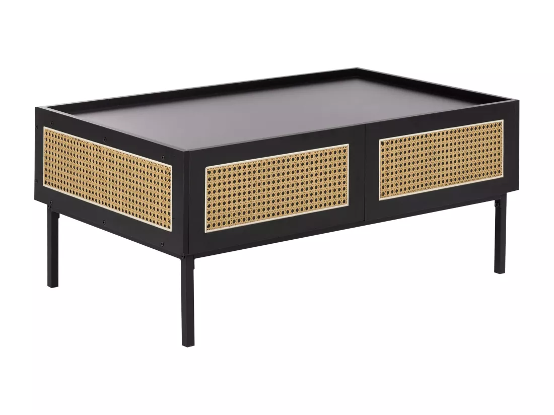 Table basse noir et rotin CULLEN