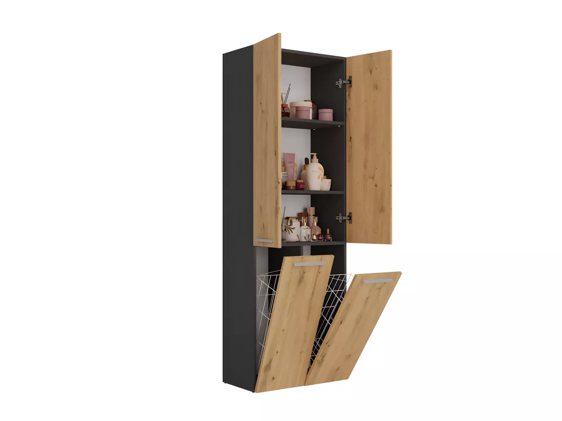 ELLOS - Armoire de salle de bain 2 paniers à ligne - Rangement sdb - 174x60x30 - Meuble colonne