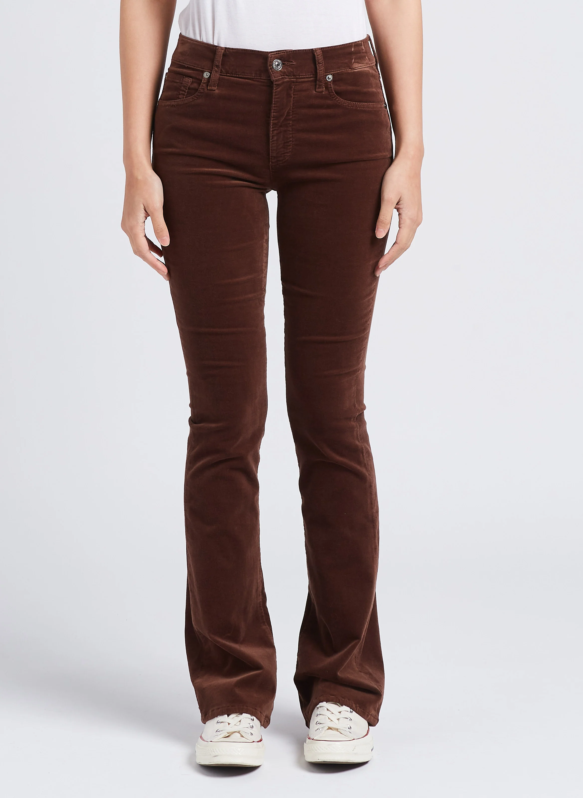 Pantalon bootcut velours en coton mélangé| Marron