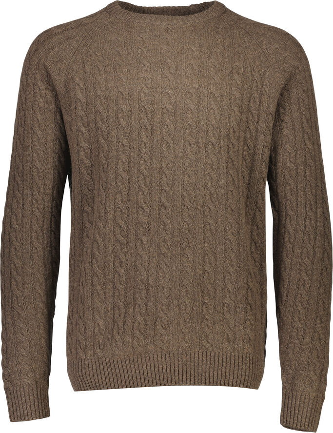 Lindbergh Lambswool raglan cable o-neck Dk brown mel