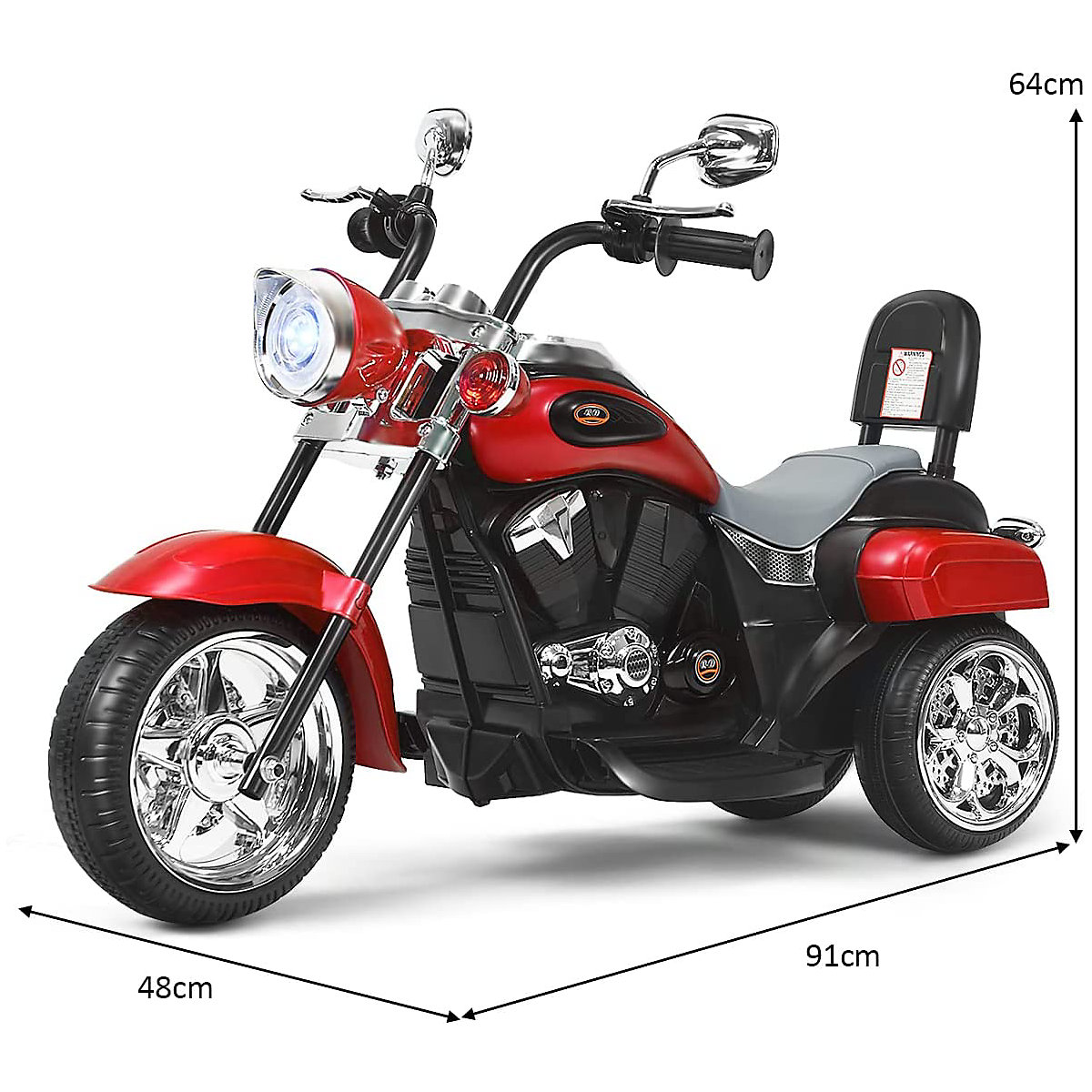 Motocicleta de três rodas, adequada para crianças a partir de 3 anos, vermelha.