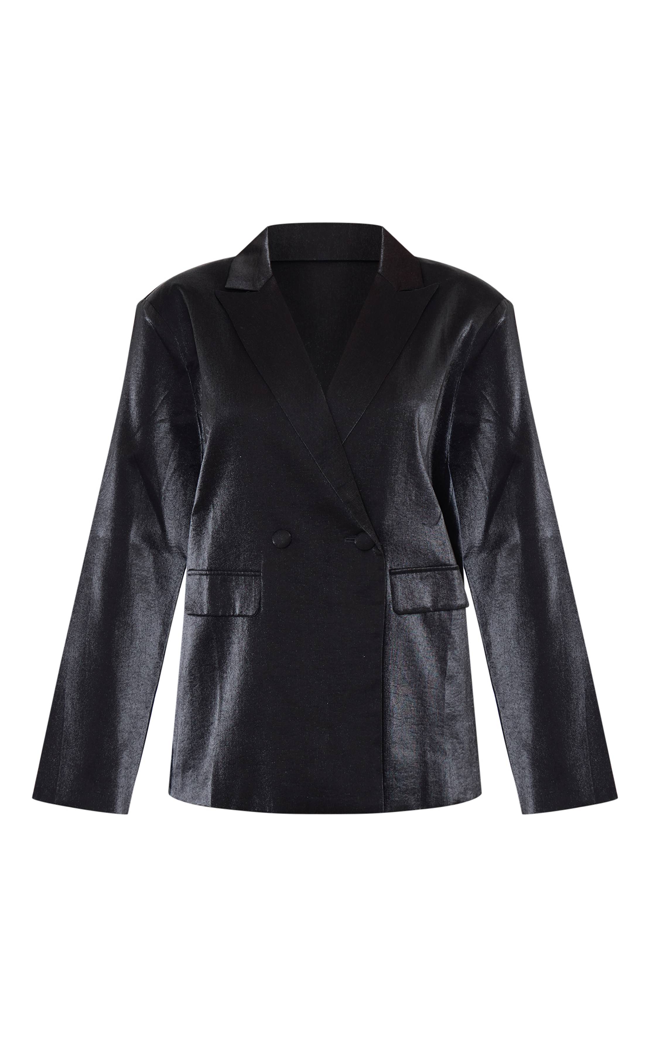 Noir Blazer Oversize Ample Aspect Satiné