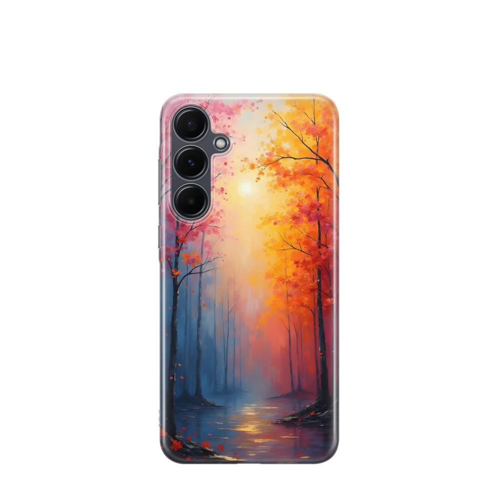 Samsung Galaxy A55 Gummi Hülle Lichterspiel im Märchenwald - Blau / Gelb / Rot