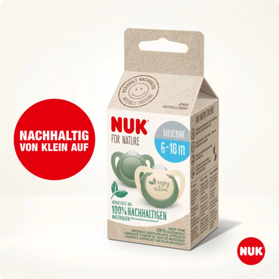NUK Schnuller For Nature Silikon 6-18 Monate, grün im 4er-Set