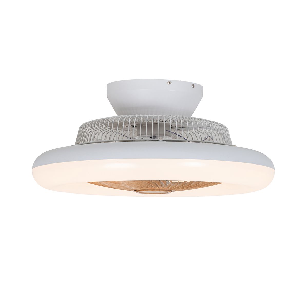 Plafondventilator wit met hout print 55cm incl. LED dimbaar met afstandsbediening - Clima