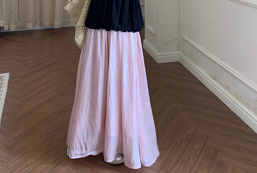 Closette - Effen geplooide ballon-camitop / Effen maxi-A-lijn rok met hoge taille (verschillende ontwerpen)