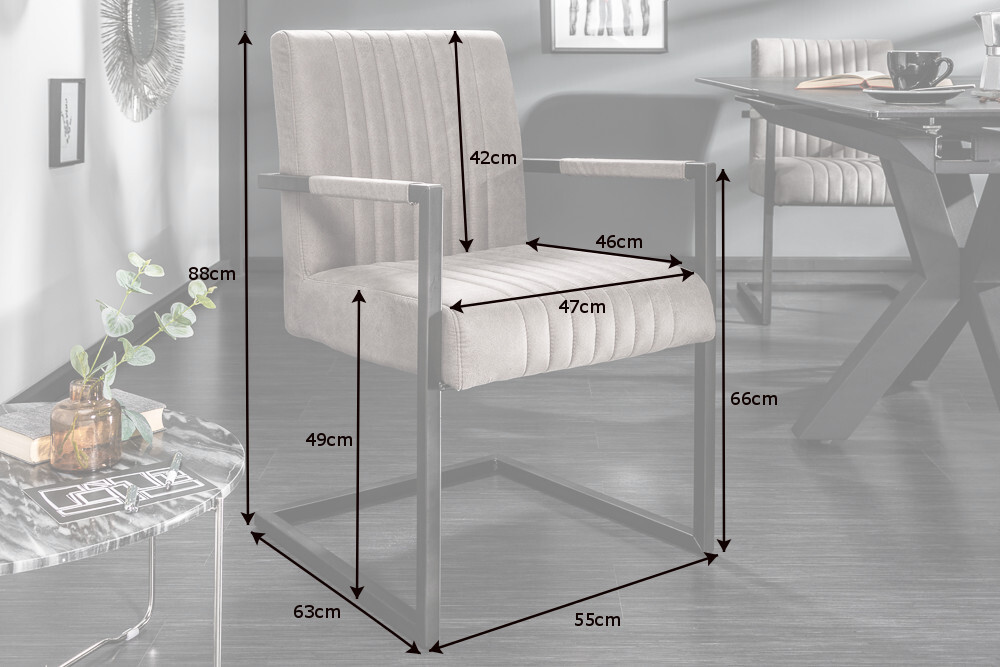 Moderner Freischwinger Armlehnenstuhl BIG ASTON taupe Taschenfederkern Eisengestell