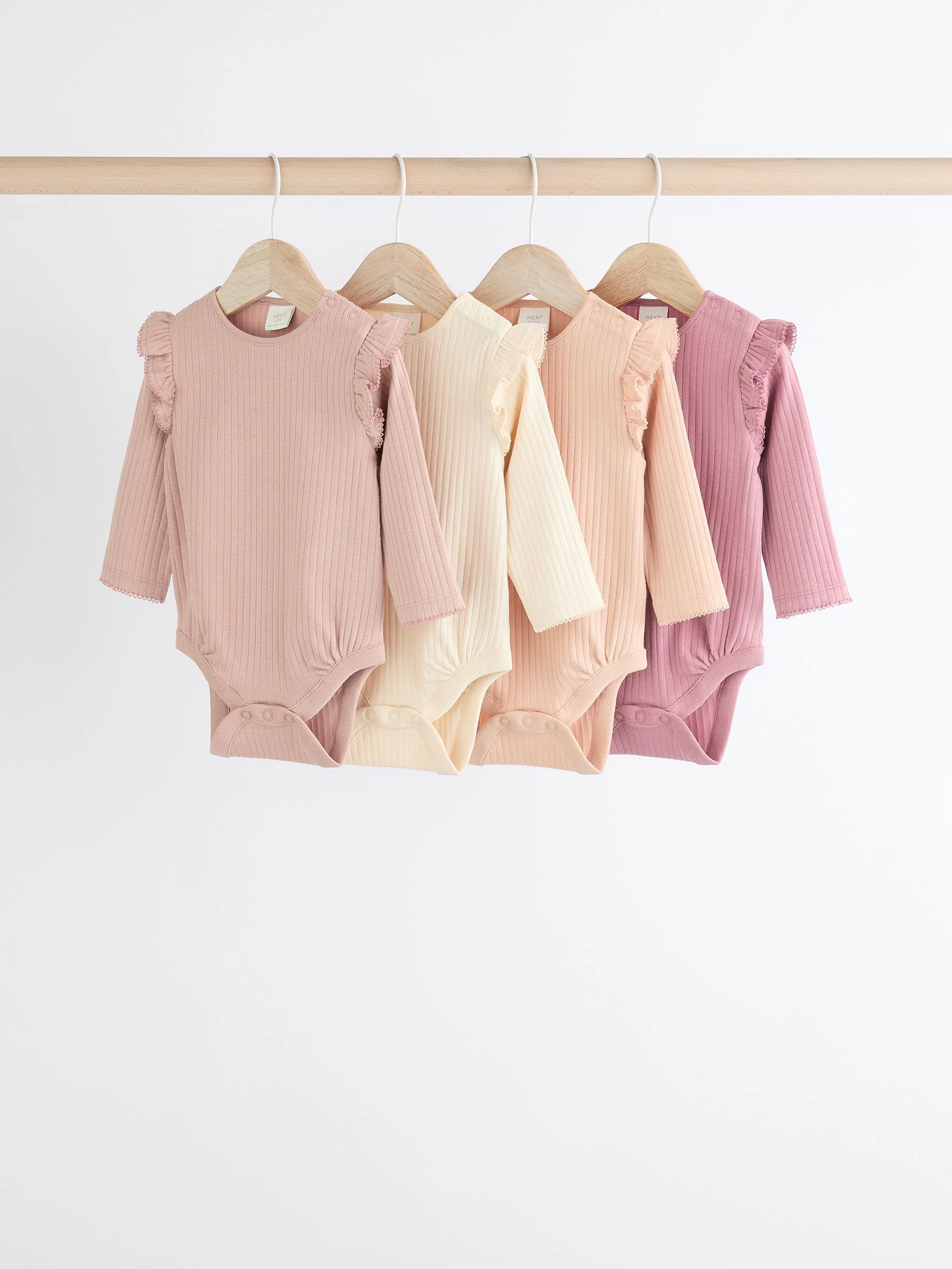 Roze/crème - Verpakking van 4 babyrompers met lange mouwen en ruches (0mnd-2jr)
