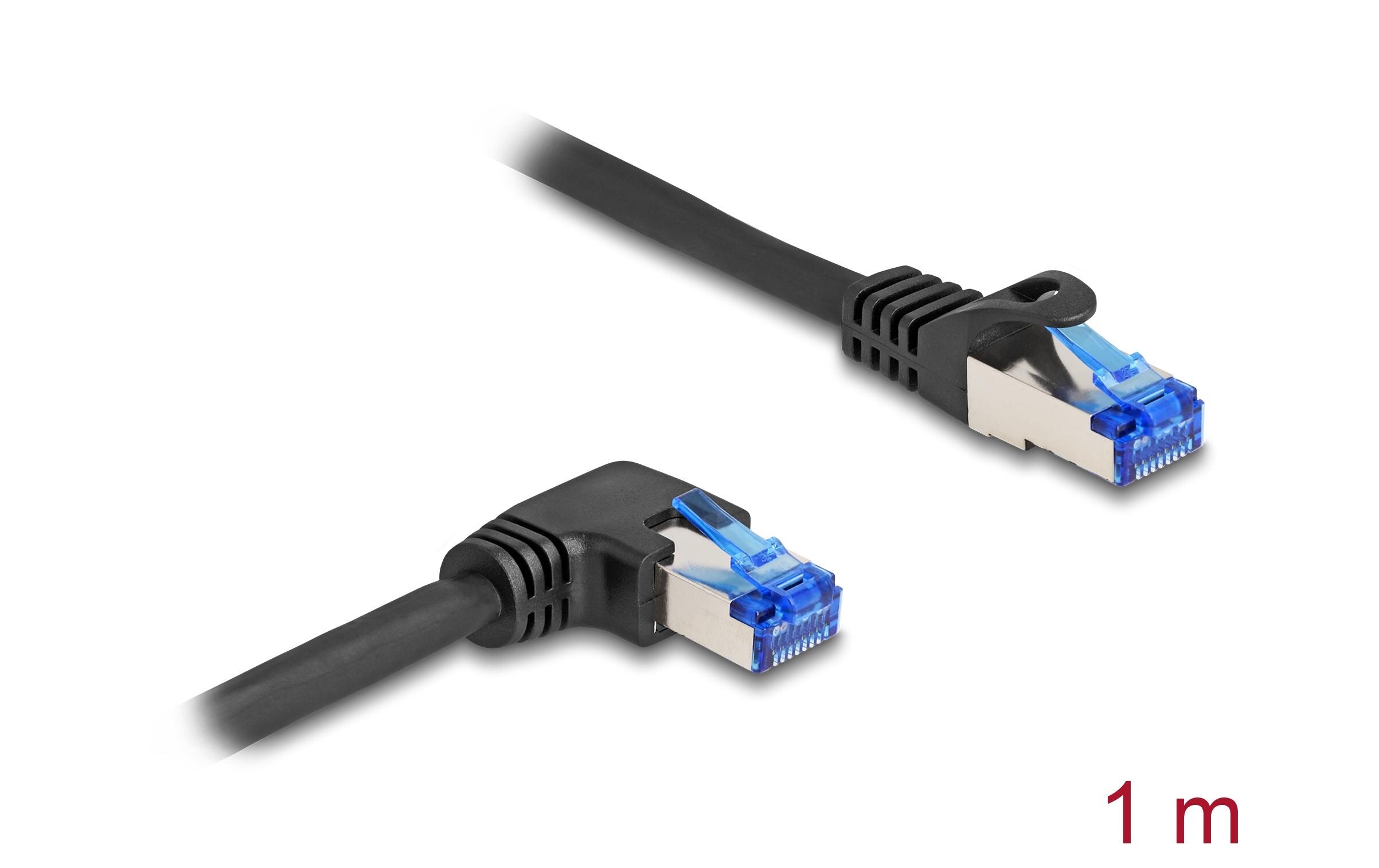 Patchkabel rechts gewinkelt Cat 6A, S/FTP, 1 m, SchwarzDelock RJ45 Netzwerkkabel Cat.6A S/FTP gerade / rechts gewinkelt 1 m schwarz