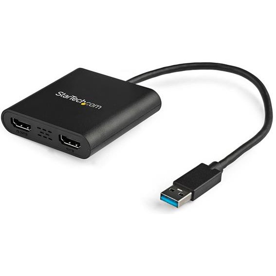 StarTech.com Adaptateur USB 3.0 vers Dual HDMI - 2x1080p / 1x4K 30Hz - Carte Graphique/Vidéo Externe - Adaptateur d'Affichage Double Écran USB Type-A vers HDMI - Uniquement Windows - Noir