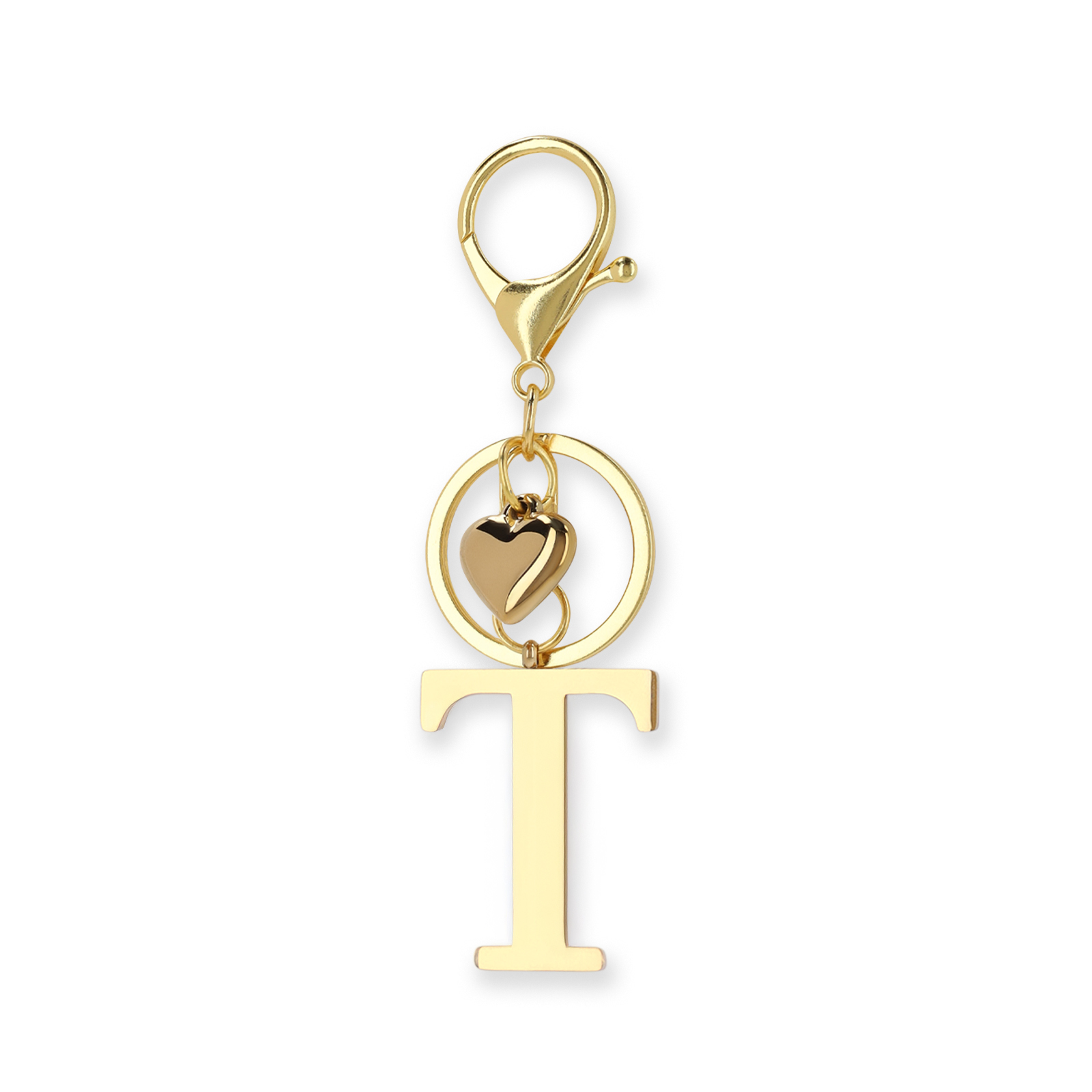 Goudkleurige bag charm letter T